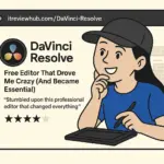 Split-screen illustration showing medical approach to video editing software selection with diagnostic process leading to DaVinci Resolve treatment success