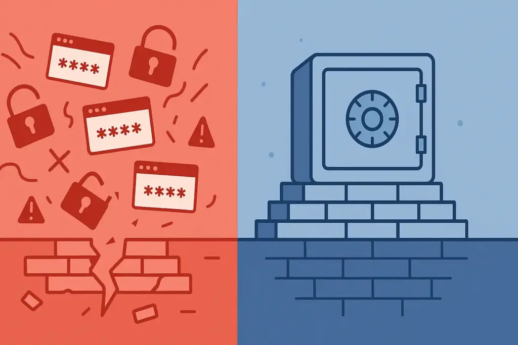 Digital security transformation from vulnerable scattered passwords to secure organized vault foundation