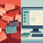 Browser tab chaos transforming into organized Arc Browser workspace with sidebar layout
