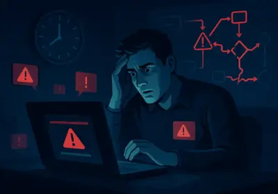 3AM automation crisis with broken workflows and error notifications on laptop screen