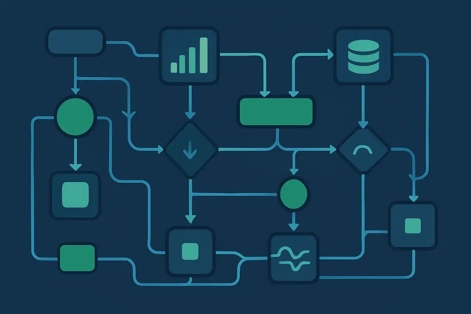 Complex multi-step automation workflow with connected processes and data transformations