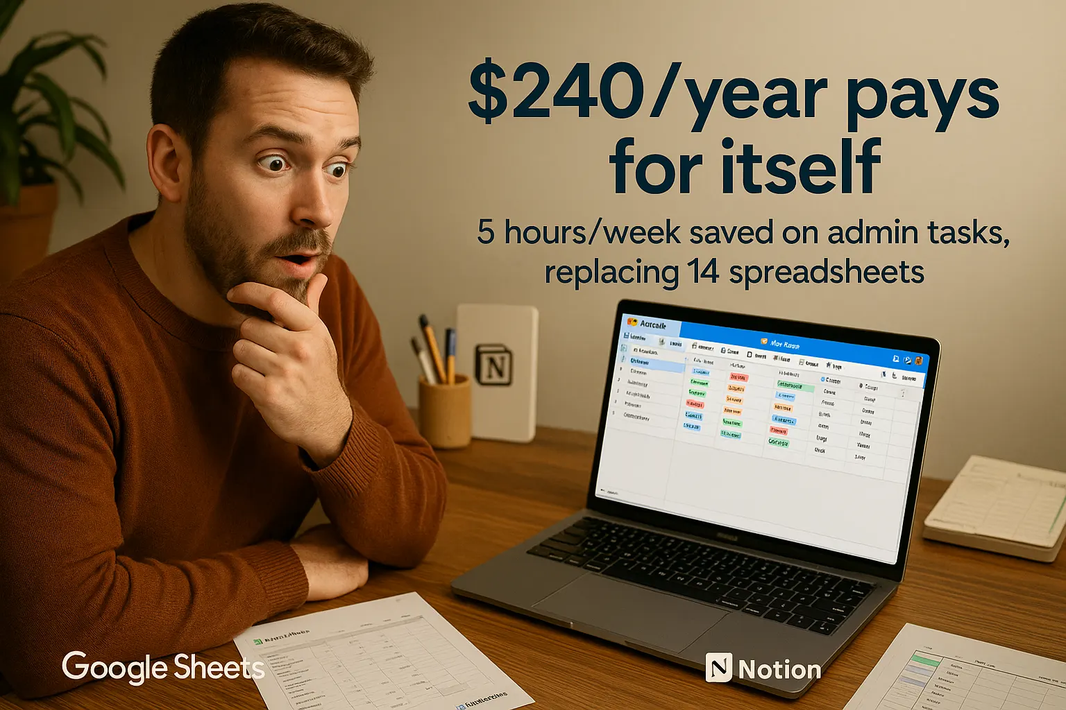 Personal cost-benefit analysis showing Airtable's value proposition vs alternatives in realistic workspace setting
