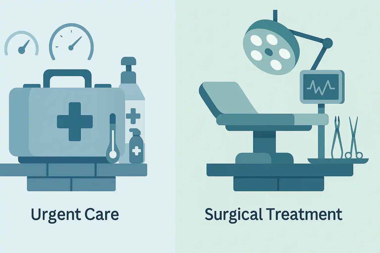 Professional diagram comparing quick-response design tools versus comprehensive creative software with clear treatment approach indicators
