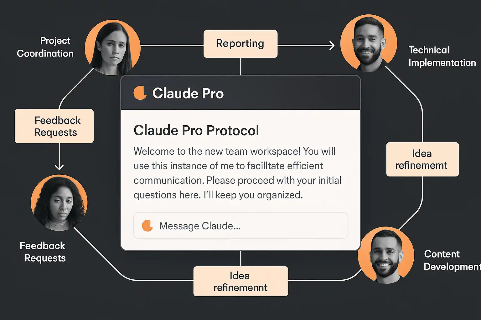Advanced Claude Pro team workflow showing structured collaboration protocols and message optimization strategies