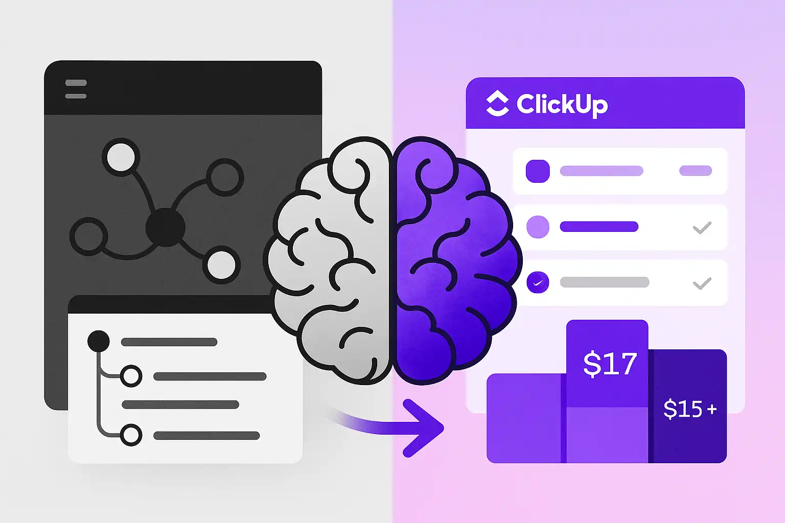 Dual cognitive modes visualization showing ClickUp and Tana integration