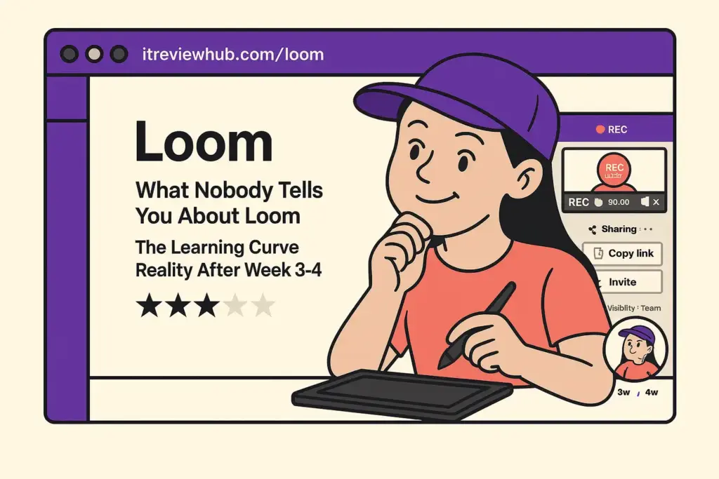 Close-up of Loom interface in natural workspace setting showing gradual understanding of screen recording features
