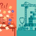 Split image showing chaotic scattered documents transitioning to organized structured digital workspace