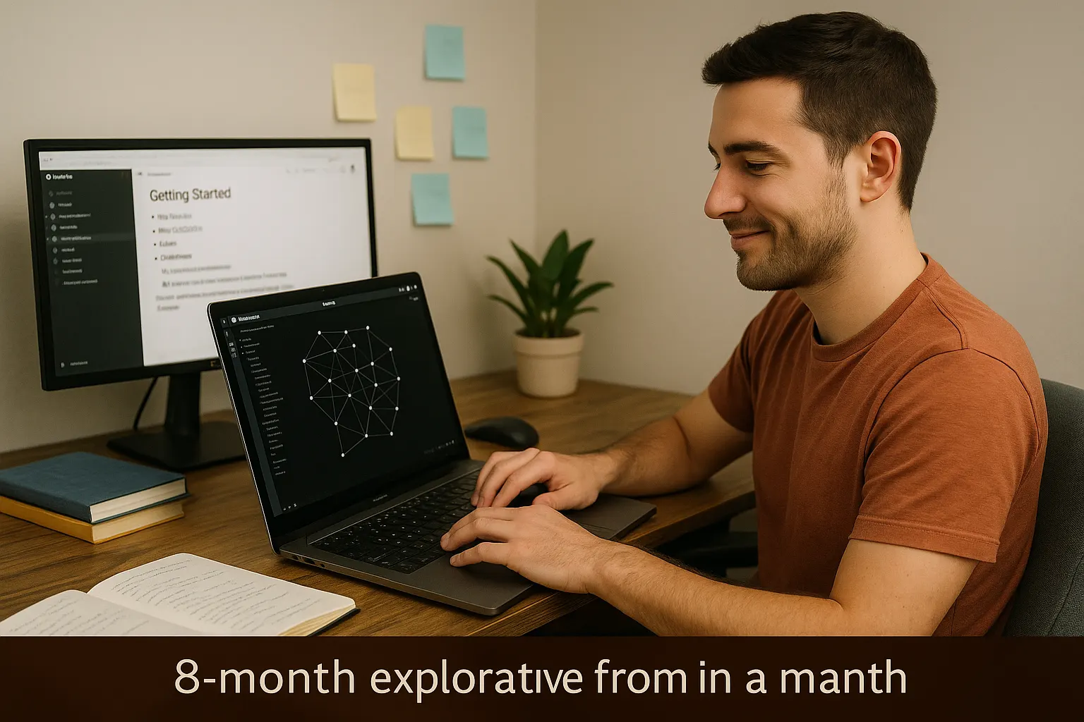 Advanced Obsidian workflow showing 8-month progression to confident knowledge management mastery with professional results