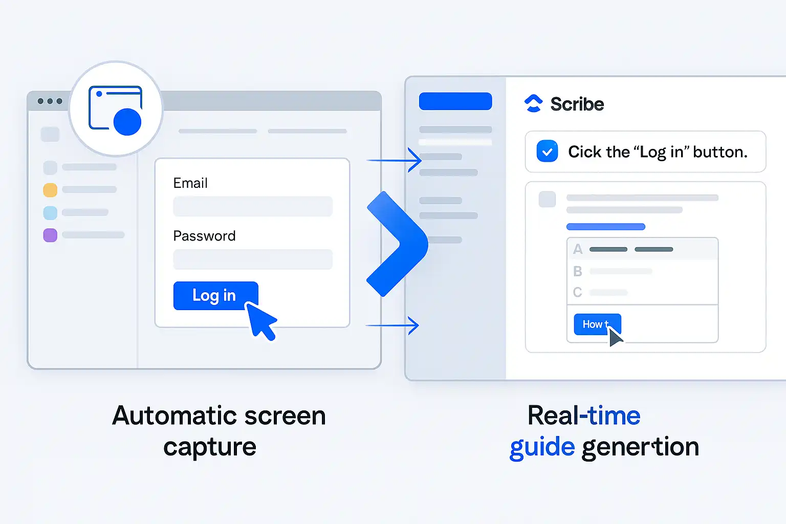 Scribe automatic capture feature demonstration showing real-time guide generation