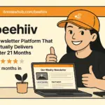 Personal 21-month journey with Beehiiv showing confident satisfaction and newsletter creator success