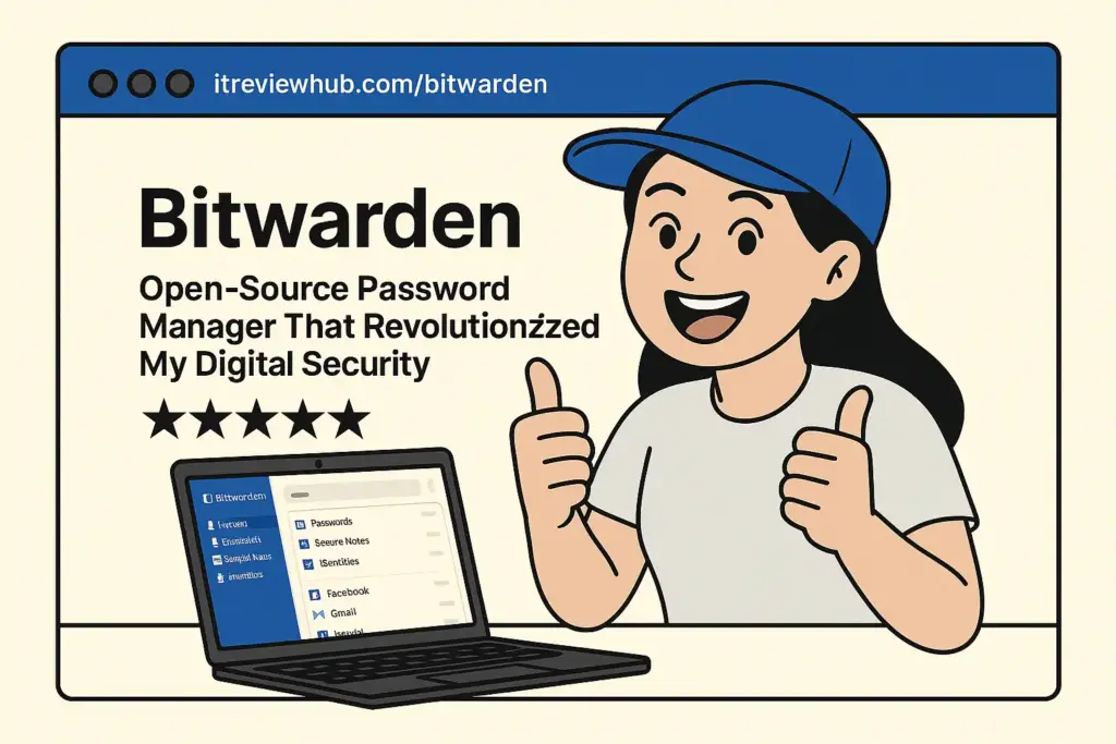 Personal transformation journey showing Bitwarden's revolutionary security approach with authentic excitement and ⭐⭐⭐⭐⭐ satisfaction for open-source transparency