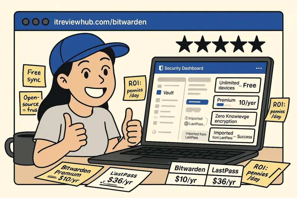 Personal value realization showing Bitwarden's incredible cost-benefit analysis with authentic amazement for ⭐⭐⭐⭐⭐ rated value and transparent pricing model