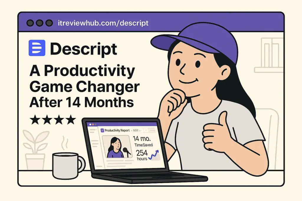 Personal value realization showing 14-month productivity gains and content creation efficiency improvements with Descript