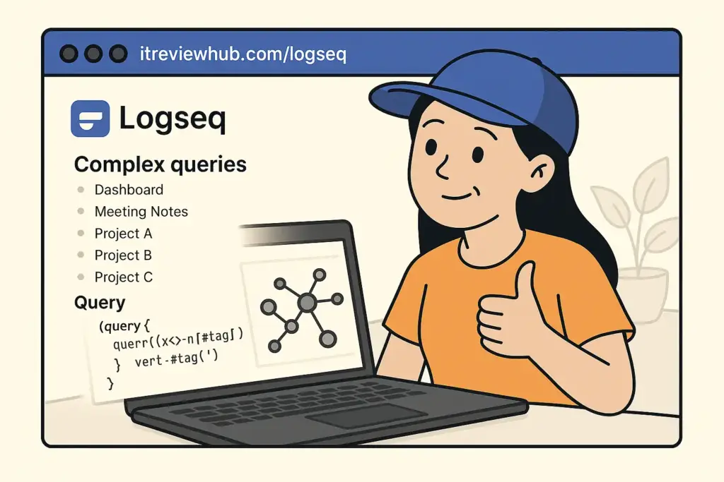 Advanced Logseq workspace showing graph view and complex queries after months of learning with qualified mastery demonstration