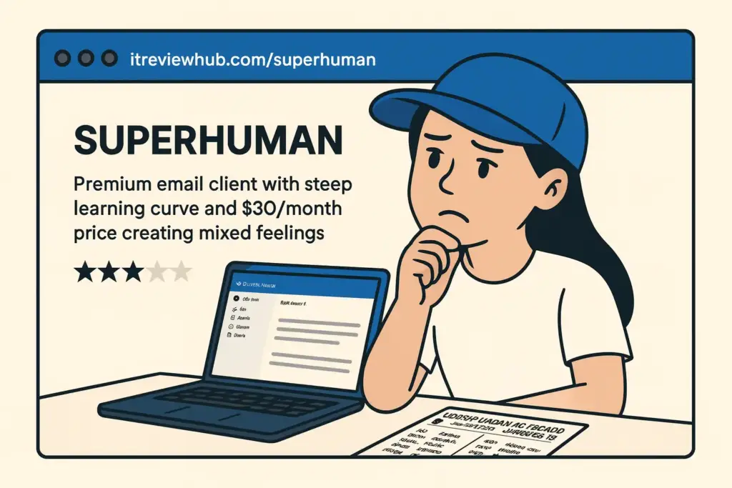 Complex feelings about Superhuman email client showing mixed emotions while learning keyboard shortcuts