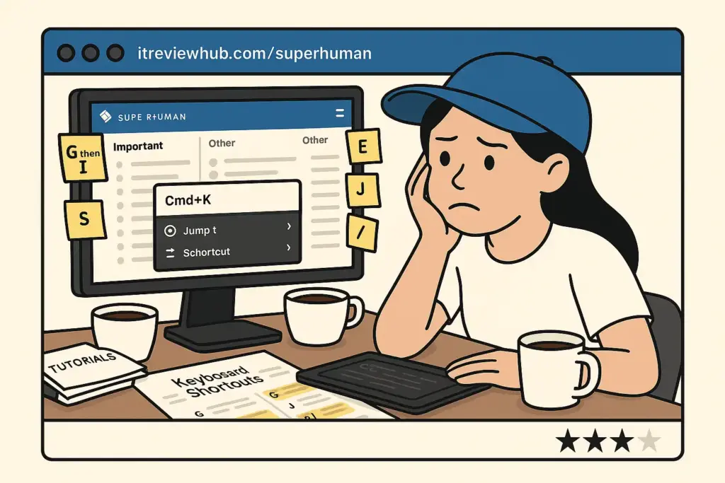 Overwhelming keyboard shortcut learning process with sticky notes and printed guides